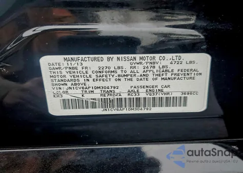 2013 Infiniti G37 Base z USA, uszkodzony, nr VIN JN1CV6AP1DM304792